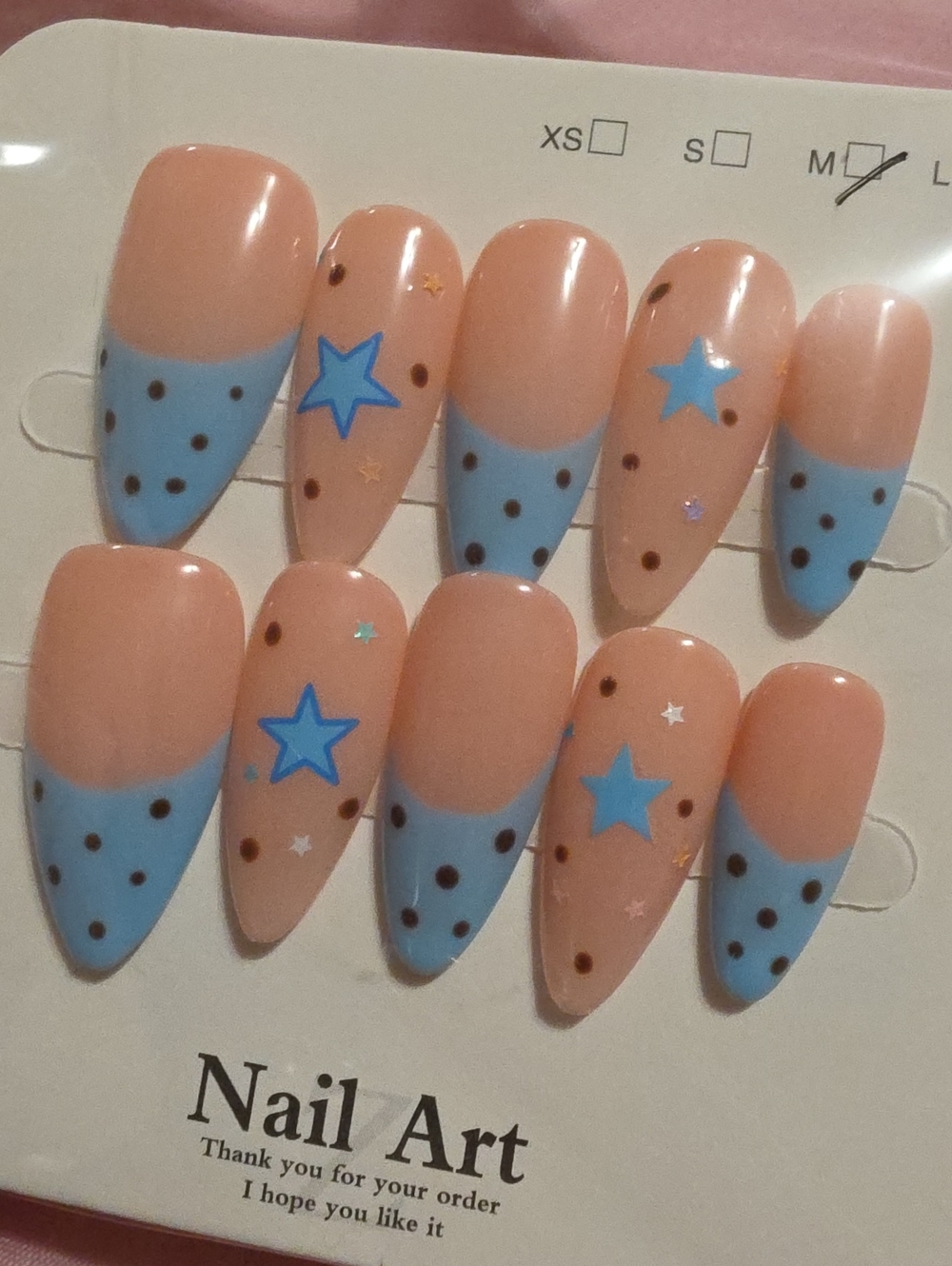 Peach & Light Blue Star Press-On Nails — Nail Art